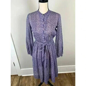 Vtg 70's David Warren Maxi Floral Peasant Dress Pleated Sheer Women's 6 Prairie